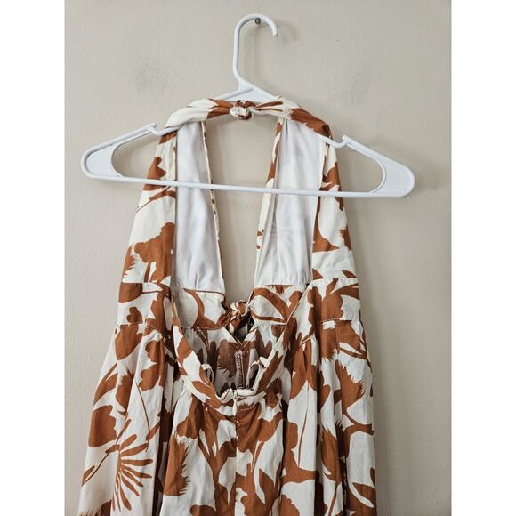 Bobbles and Lace Women’s Maxi Dress Large Sleeveless Halter Brown White Floral - Picture 8 of 12